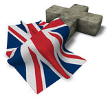 christian cross and flag of the United Kingdom of Great Britain and Northern Ireland - 3d rendering