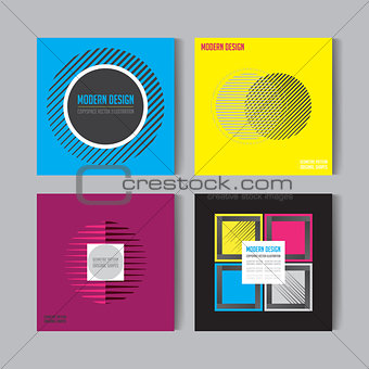 Flat style Abstract colorful Posers Set. Art Graphic Backgrounds Retro . Isolated Figure, Shape, Icon, Logo for Covers, Placards, Posters, Flyers, Banner Designs. Vector Illustration