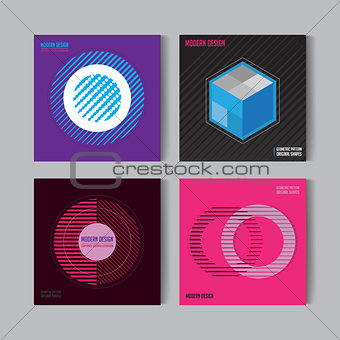 Abstract Posers Set. Art Graphic vector Backgrounds in Retro Swiss Flat Style. Isolated Figure, Shape, Icon, Logo for Covers, Placards, Posters, Flyers, Banner Designs