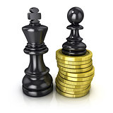Black pawn standing on coins and black king, placed in the same 