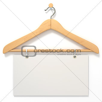 Wooden hanger with blank tag. 3D