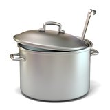 Steel cooking pot with a ladle. 3D