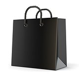 Single, empty, black, blank shopping bag. 3D