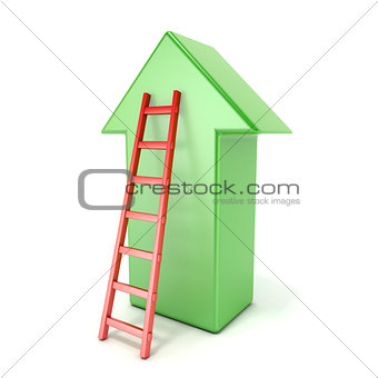 Ladder leading an green arrow. Success concept. 3D