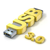 USB flash memory 3.0, made with the word USB. 3D