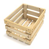 Empty wooden crate. Side view. 3D