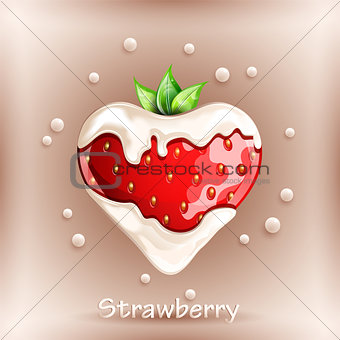 Fresh strawberry in cream on colorful background.