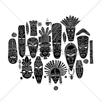 Tribal mask ethnic set, sketch for your design