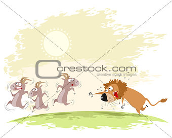 Lion catches goats