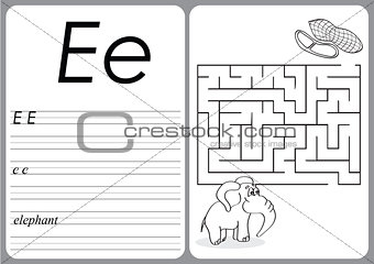 Alphabet A-Z - puzzle Worksheet - Cute Elephant and Peanuts