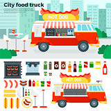 Food truck with snacks in the city