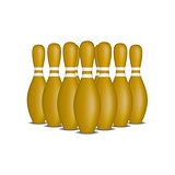 Bowling pins in brown design with white stripes standing in formation
