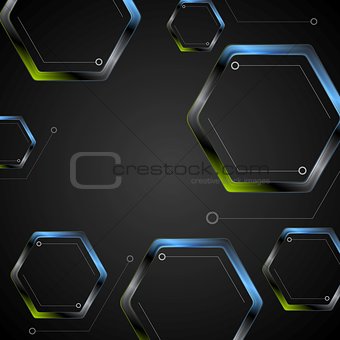 Dark green blue geometric hexagons background