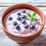 fresh homemade yogurt with blueberries