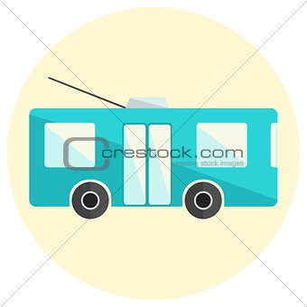 Cute little flat trolley bus icon