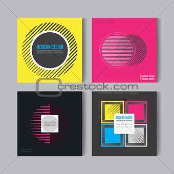 Abstract Posers Set. Art Graphic Backgrounds in Retro Swiss Flat Style. Isolated Figure, Shape, Icon, Logo for Covers, Placards, Posters, Flyers, Banner Designs. Vector Illustration