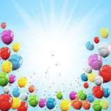 Group of Colour Glossy Helium Balloons Isolated on Sky Natural B