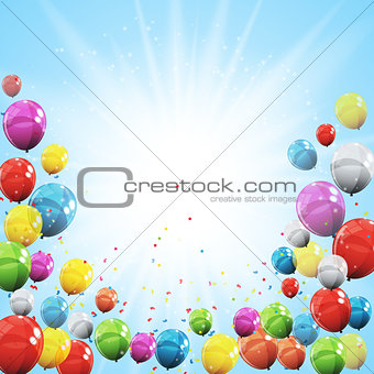 Group of Colour Glossy Helium Balloons Isolated on Sky Natural B