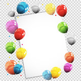 Group of Colour Glossy Helium Balloons with Blank Page Isolated 