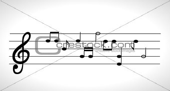 Set of musical notes on five-line clock notation without a featu