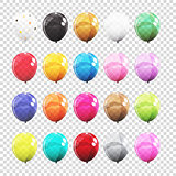 Big Set, Group of Colour Glossy Helium Balloons Isolated on Tran