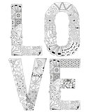 Word love for coloring. Vector decorative zentangle object