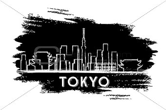 Tokyo Skyline Silhouette. Hand Drawn Sketch.