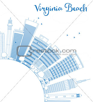 Outline Virginia Beach (Virginia) Skyline with Blue Buildings. 