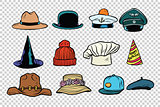 Hat set collection on isolated background