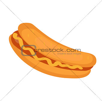 Hot Dog. icon flat, cartoon style. Fast food concept isolated on white background. Vector illustration, clip-art.