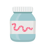 Jar of worms for fishing. icon flat, cartoon style. Isolated on white background. Vector illustration, clip-art.