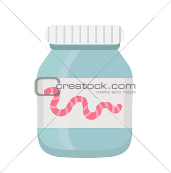 Jar of worms for fishing. icon flat, cartoon style. Isolated on white background. Vector illustration, clip-art.
