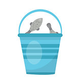 Bucket of fish. icon flat, cartoon style. Isolated on white background. Vector illustration, clip-art.