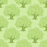 Vector seamless pattern. Tree oak on light green background.