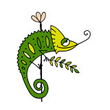 Chameleon cartoon, sketch for your design