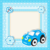 Children's toy car greeting card. Greeting card with space for text. Children frame. Vector illustration.