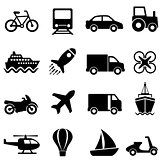 Air, water and land transportation icon set