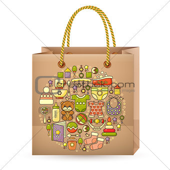 Shopping bag and cute colorful baby icon.