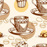 Seamless pattern with cake and coffee