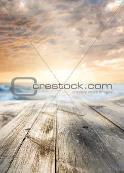 Wooden table at sea