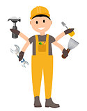Construction Worker Flat Character, Building Man Specialists Rea
