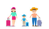 Family on vacation with suitcases. Vector Illustration.