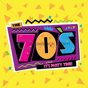 Party time The 70 s style label. Vector illustration.