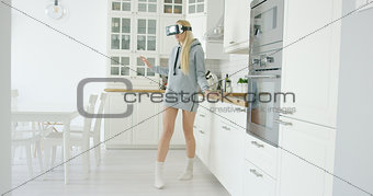 Young woman experiencing VR glasses