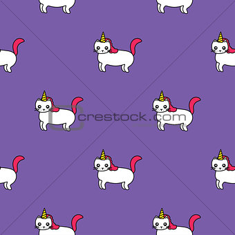 seamless pattern with cute unicorns, funny cats with horns