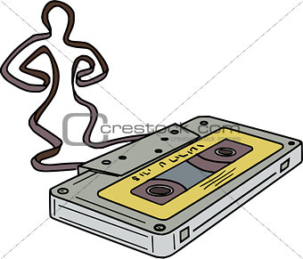 Compact Cassette Tape Man Dancing Mono Line
