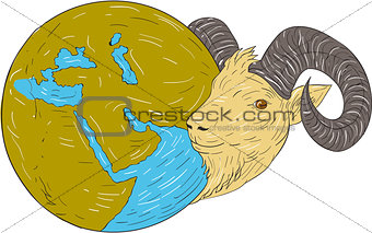 Ram Head Middle East Globe Drawing