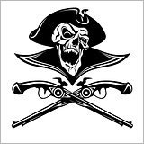 Piracy skull and crossed pistols
