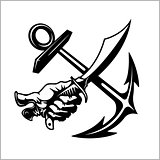 Vector illustration pirate emblem with crossed siber anchor