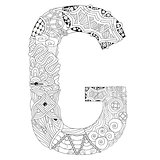 Letter G for coloring. Vector decorative zentangle object